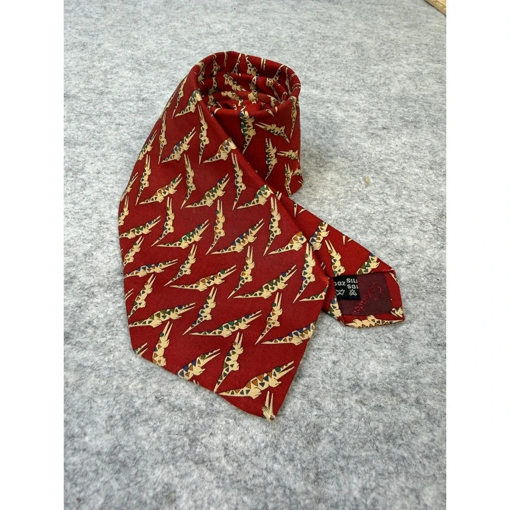 Salvatore‎ Ferragamo Mens Silk Tie Red Crocodile Alligator Print Made in Italy